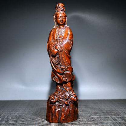 Wooden Carving Rosary Kwan Yin Statues Boxwood Sculptures Buddha Home Decor Art