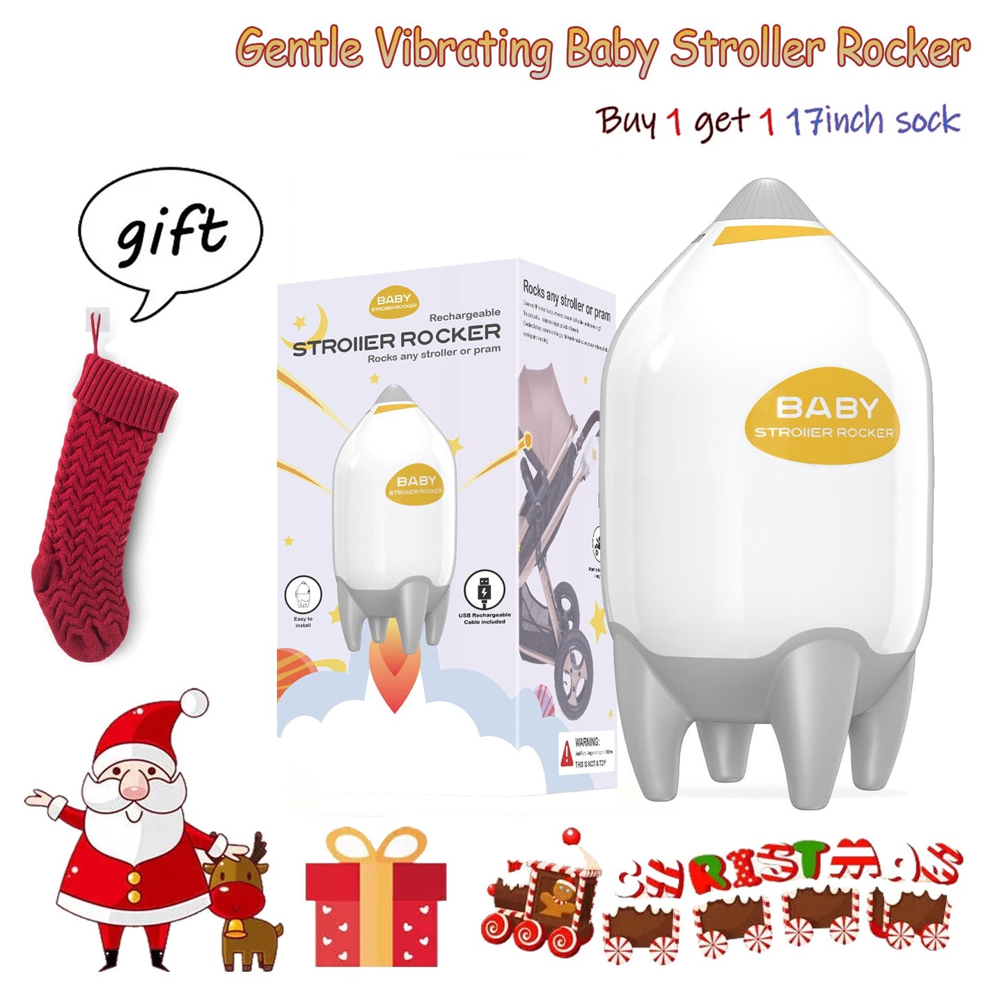 Gentle Vibrating Baby Stroller Rocker - Rechargeable Sleep Aid Soother Xmas Gift