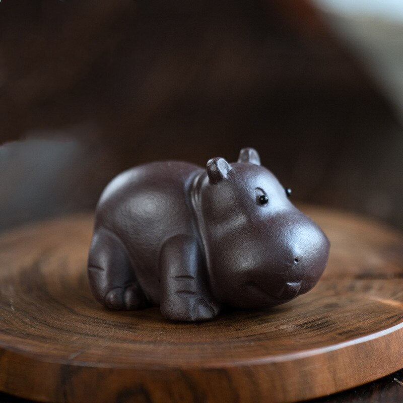 1pc 2.13" Chinese Yixing Purple Clay Figurine Tea Pet Ornaments Hippo Handmade