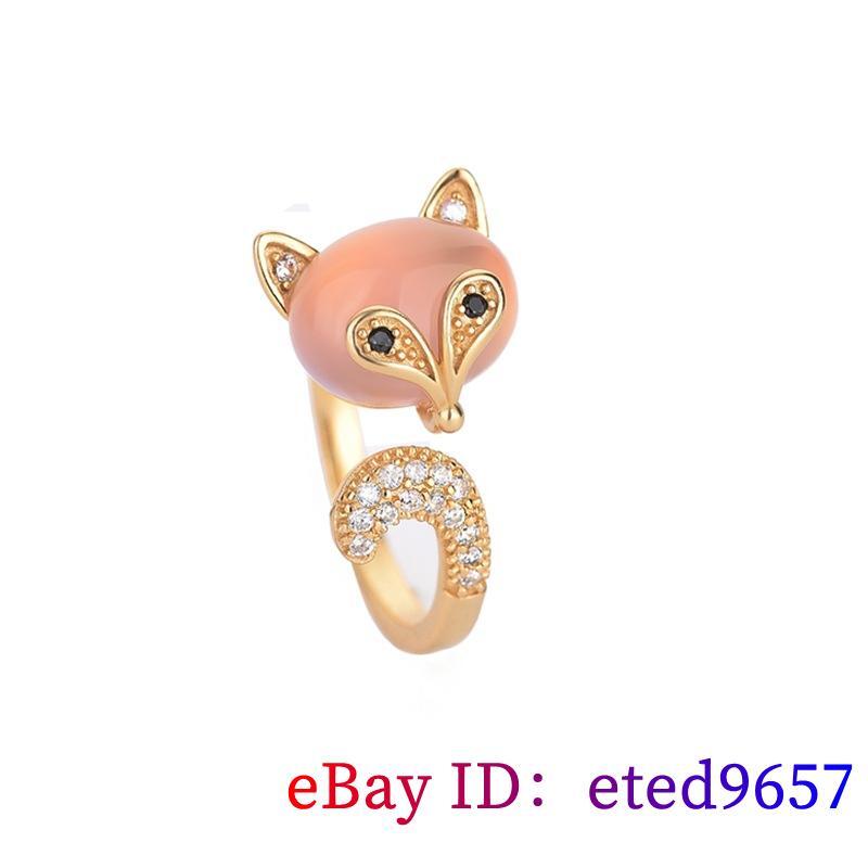 Pink Jade Fox Ring Natural Adjustable Ring Fashion Ladies Jewelry 925 Silver -