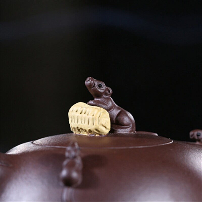 Full Handmade Tea Pot Creative Real Yixing Zisha Purple Clay Pot Mouse Statue