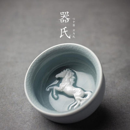 Handmade Tea Cup Animal Floral Relief 50ml Ruyao Master Cup of Tea Kungfu Cups