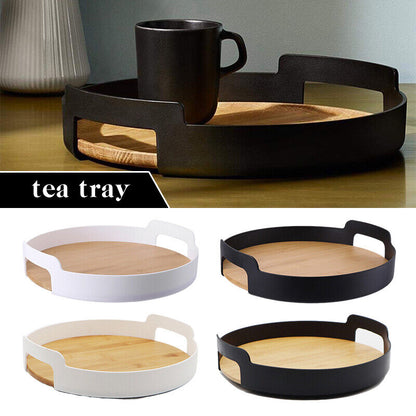 Nordic Style Bamboo Tea Tray Wooden Snack Plate Dessert Round Tray Fruit Storage