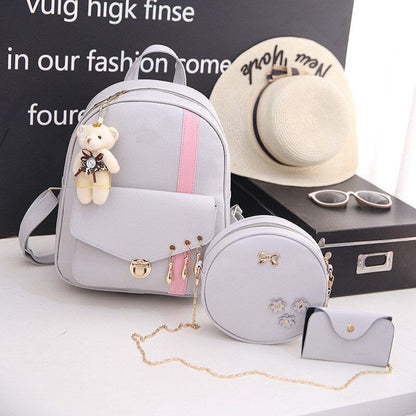 Leather Three Piece Backpack Sets Women Fashion Leather Backpack Card Holder 1PC