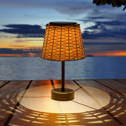 Handmade Rattan Solar Table Lamp for Outside LED Desk Waterproof Boho Decoration