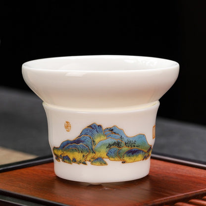 Dehua Sheep Fat Jade White Porcelain Tea Strainer Tea Filter Tea Set