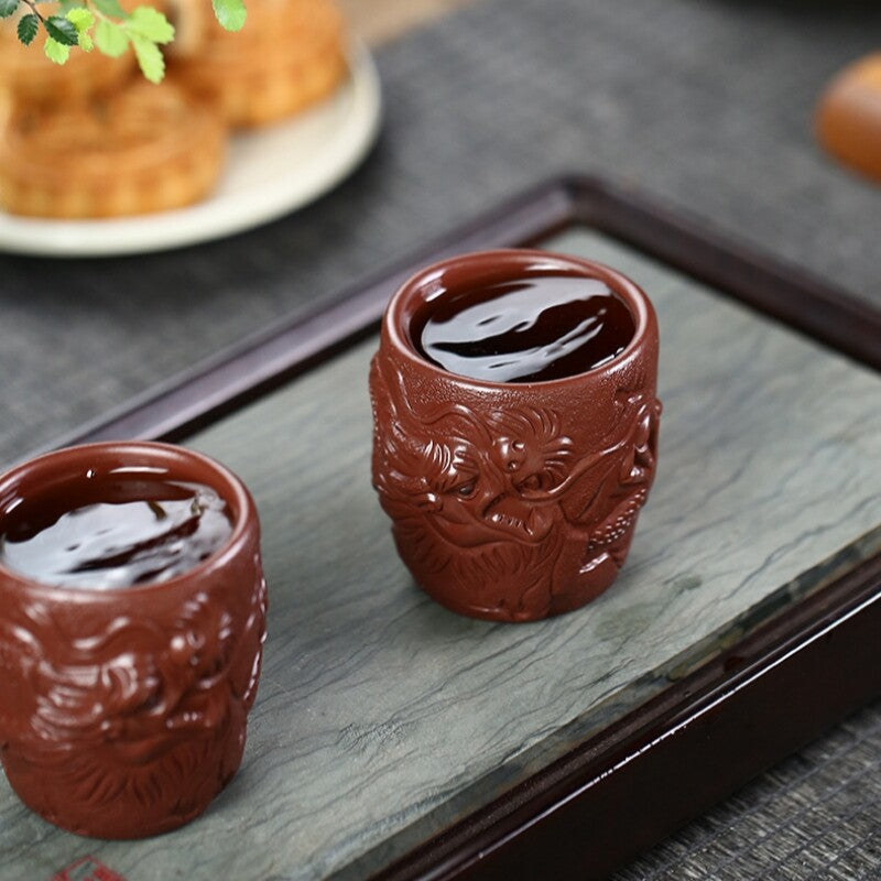Handmade Tea Cup Dragon Carved Real Yixing Zisha Purple Clay Master Cup Mug New