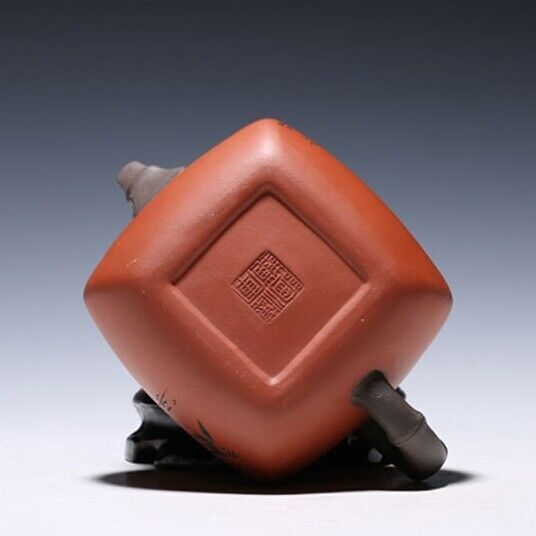 Chinese Tea Pot Bamboo Carved Chinese Character Yixing Zisha Qingshui Clay Pot