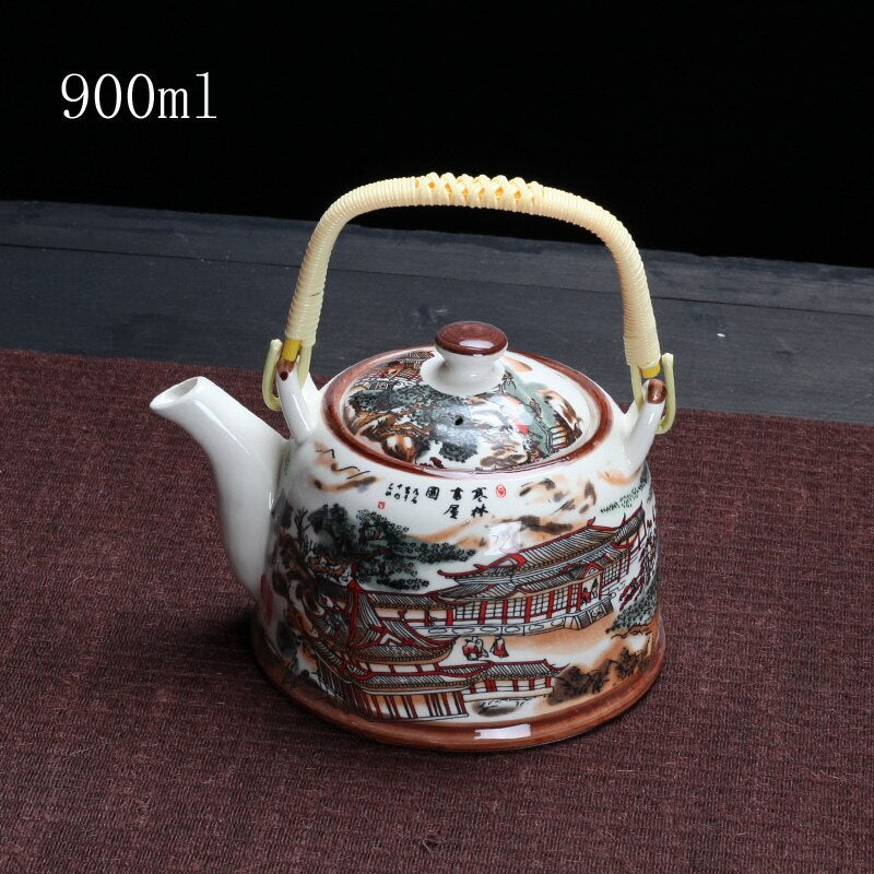 900ml China Porcelain Teapot With Strainer Net High Capacity Tea Pot For Hotel