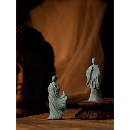 Zen Green Sand Stone Chinese Monk Tea Ceremony Buddha Bonsai Tank Decoration