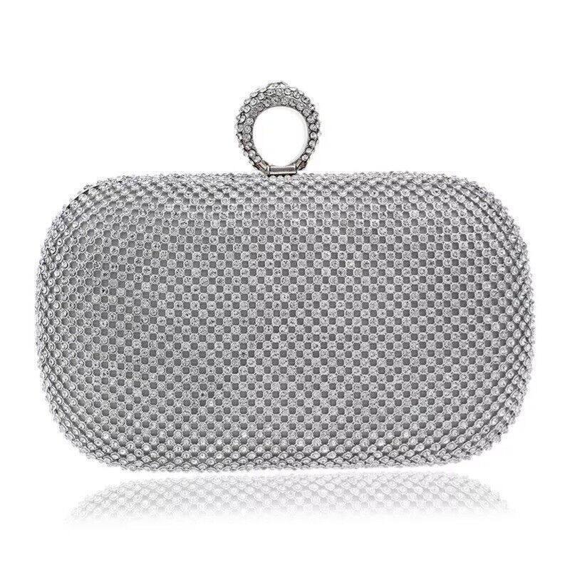 Women Small Evening Clutch Rhinestone Wedding Party Clutch Bag Gold Silver Black