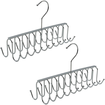 2 Pack 20-Hook Chrome Closet Hangers for Belts, Ties, Bras, Scarves