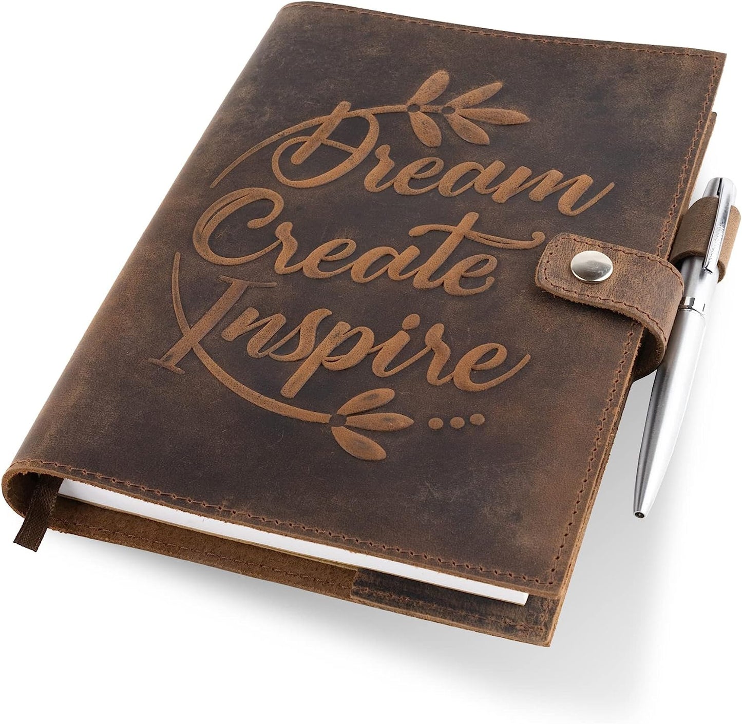 Hand Crafted Leather Bound Journal Refillable Notebook Inspirational with Pen