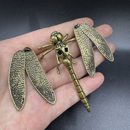 Solid Brass Dragonfly Figurine Hollow Wings Insect Decor Brass Art Collectible
