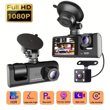 3-Channel Dashcam FHD1080P Ultra-Wide Reversing Vision