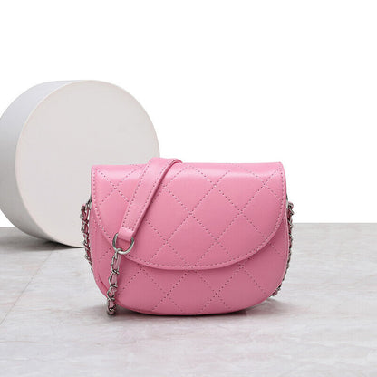 Mini Quilted Sheepskin Leather Saddle Shoulder Bag Flap Purse Handbag Crossbody