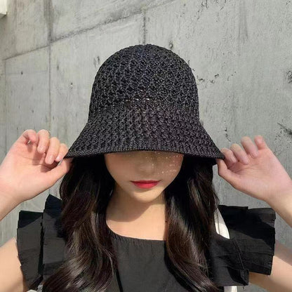 Women Ladies Summer Sun Beach Straw Hat Floppy Wide Brim Foldable Cap Bucket Hat