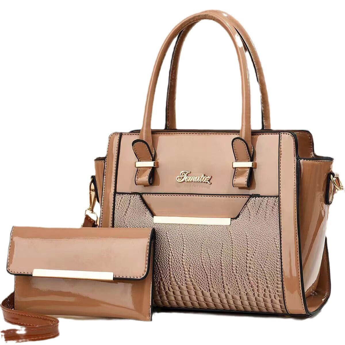 2 in1 Set Women Handbag PU Leather Messenger Shoulder Tote Purse Crossbody Bag