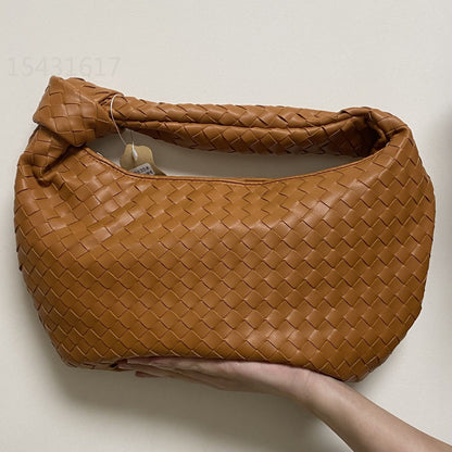 Leather Handbag Mini Shoulder Bag Purse Style Silver Weave Soft Underarm Bags
