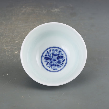 3.7" Collect Chinese Blue-and-white Porcelain Lotus Pond Flower Branch Tea Cup