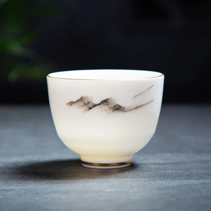 Chinese Handmade White Porcelain Teacup Travel Portable Tea Bowl Tea Set