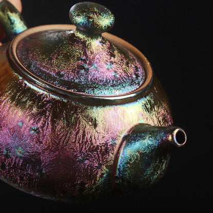 Tianmu Glaze Tea Set Kiln Change Complete Tea Set Silver Relief Chinese Pot Cups
