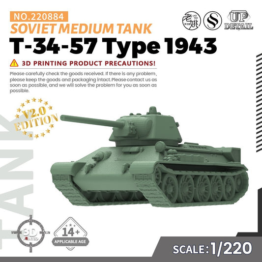 SSMODEL SS220884 1/220 Military Model Kit Soviet T-34-57 Type 1943 Medium Tank