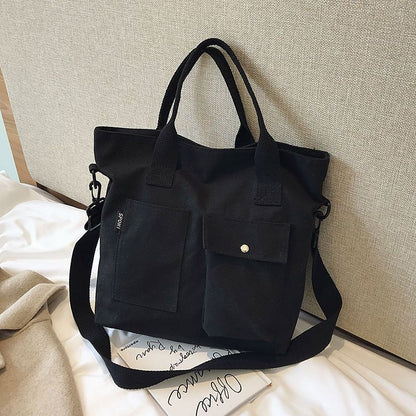 Canvas Bag Handbag Shoulder Bag Large Solid Color Tote Shopper Crossbody Bag 1PC