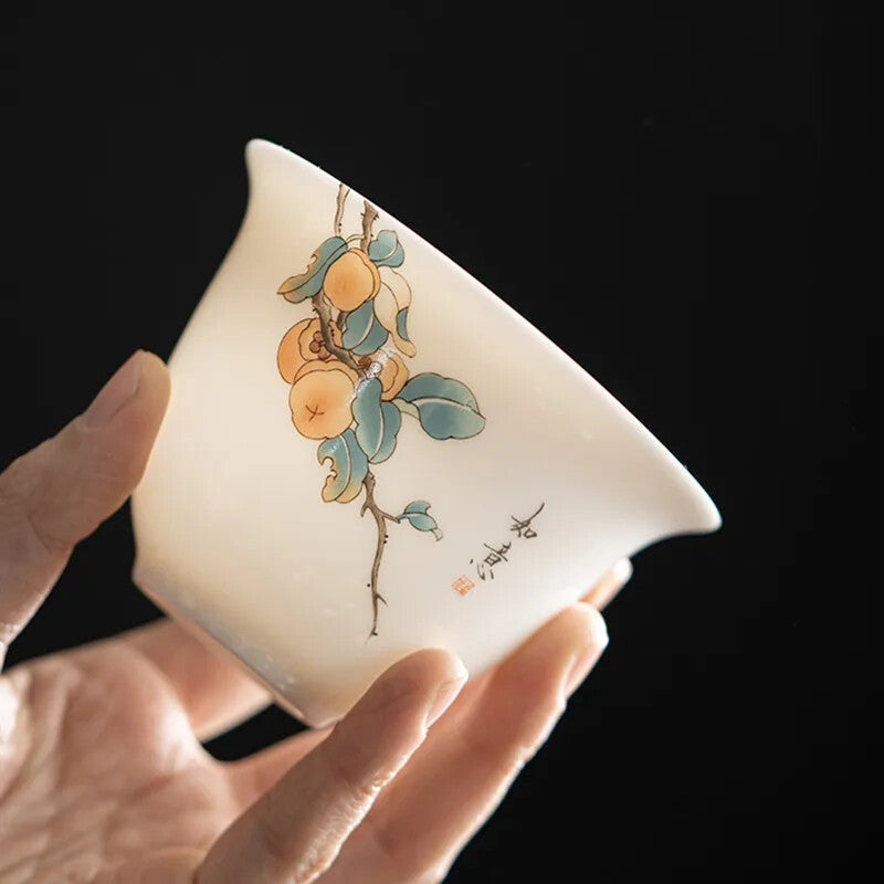 Chinese Suet Jade White Porcelain Tea Tureen Bowl Handmade Ceramic Teacup