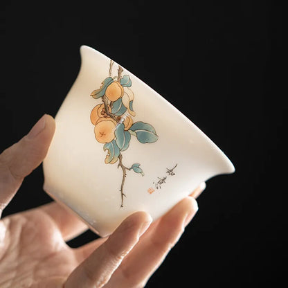 Chinese Suet Jade White Porcelain Tea Tureen Bowl Handmade Ceramic Teacup