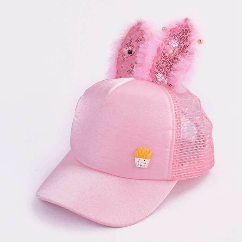 Baby Hats Spring Summer Girl Baseball Caps Glitter Rabbit Ear Pearl Sun Children