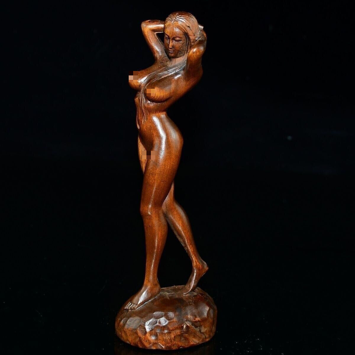 Chinese Boxwood Wood Carving Sexy Beautiful Woman Statue Wooden Sculpture Decor