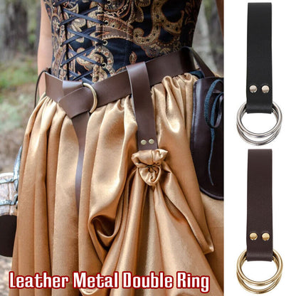 Womens Mens Hook Strap Double Metal Rings PU Leather Bag Medieval Belt