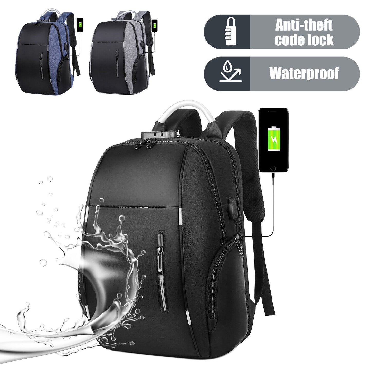 Men Backpack USB Charging Waterproof Laptop Shoulder Bag Travel School Rucksack