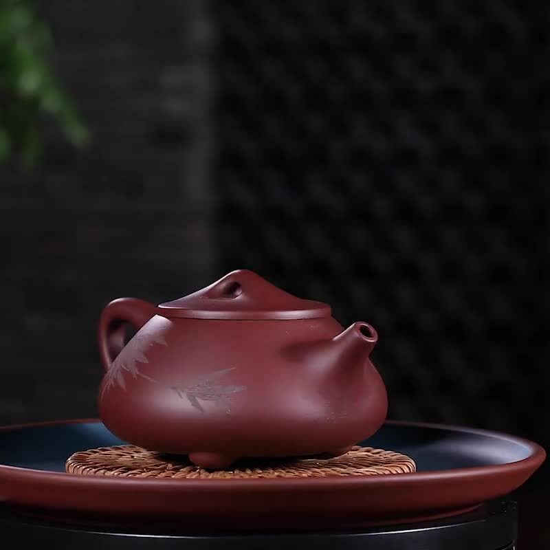 Chinese Yixing Zisha Clay Handmade Tea Pot Purple Shipiao Pot Bamboo Teapot Puer