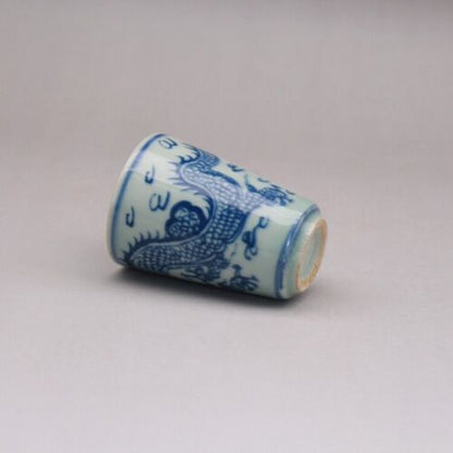 2.67" Chinese Blue and White Porcelain 12 Zodiac Dragon Grain Teacup Cup Collect