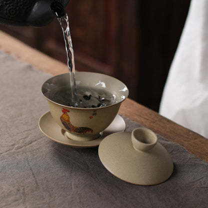 Gaiwan Vintage Tea Maker Stoneware Bowl Ceramic Tea Bowl Kung Fu Tea Set Rooster