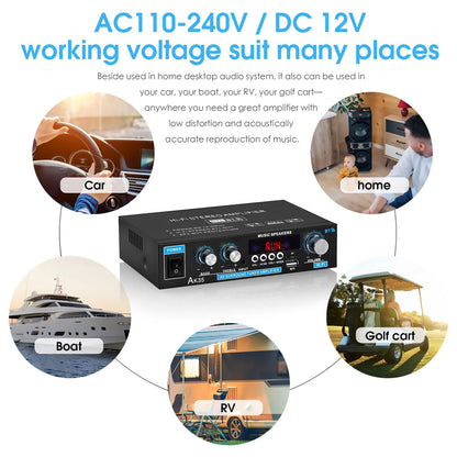 AK35 Mini Bluetooth 5.0 Stereo Audio Amplifier Car Home HiFi Music USB FM AMP