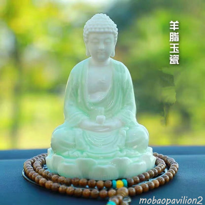 11.6cm Ceramic Car Mounted Tathagata Buddha Statue Car Mounted Accessories