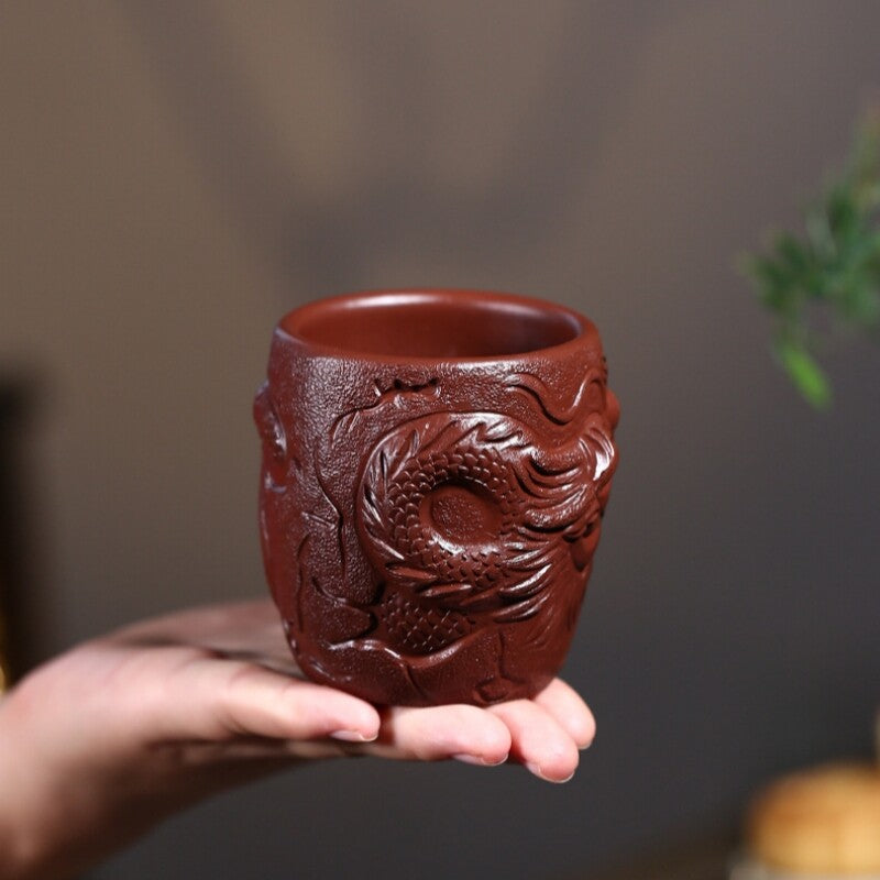 Handmade Tea Cup Dragon Carved Real Yixing Zisha Purple Clay Master Cup Mug New