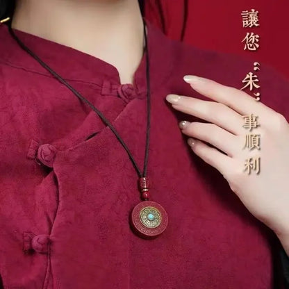 Rotating Cinnabar Bagua Pingan Buckle Pendant Amulet Necklace