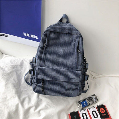 Corduroy Backpack Cartoon Cute School Bag Large Women Corduroy 35-55L Brown/Blue