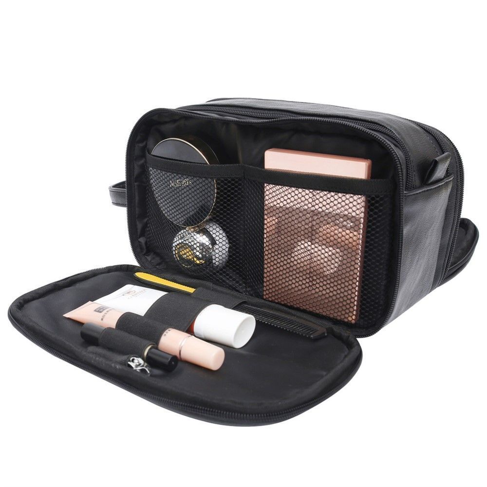 Waterproof Vintage Genuine Leather Toiletry Bag Travel Wash Case Make Up Pouch