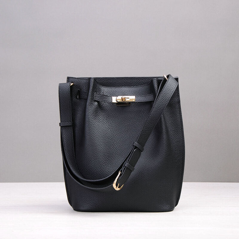 Real Leather Drawstring Bucket Tote Shoulder Bag Purse Handbag Crossbody Fashion