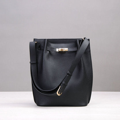Real Leather Drawstring Bucket Tote Shoulder Bag Purse Handbag Crossbody Fashion