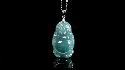 Natural Grade A Jade Jadeite Carving Maitreya Buddha Blessing Necklace Pendant