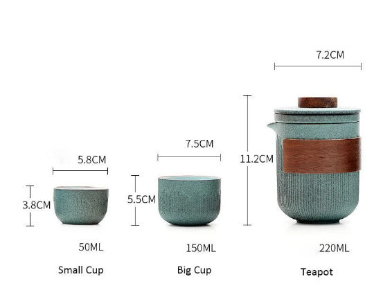 Ceramic Teapot with 4 Cups Green Travel Tea Set