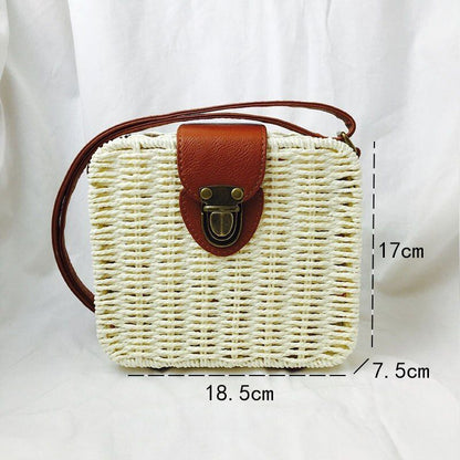 Straw Bags Round Woven Handmade Summer Beach Circle Crossbody Shoulder Bag 1 PC