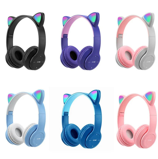 Wireless Bluetooth 5.0 Headset Cat Rabbit Ear LED Headphone w/Mic For Kids Girls