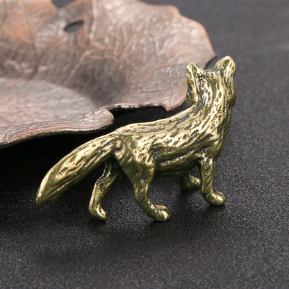 Solid Brass Fox Figurine Miniature Tea Pet Ornament Crafts Vintage Animal Statue